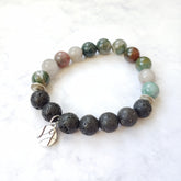 Cordelia Indian Agate Laval Coral Beaded Essential Oil Aromatherapy Beaded Stretch Bracelet